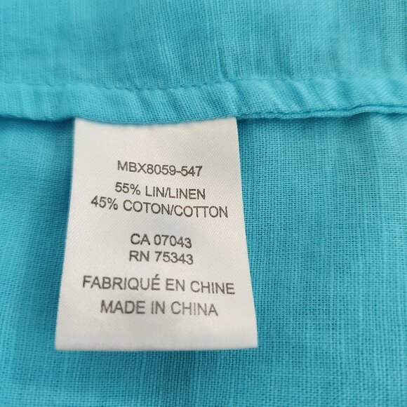 Saint Tropez West Size 1X Blue Linen Blend 3/4 Roll Tab Sleeve Top Blouse - Picture 7 of 7